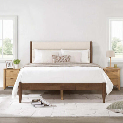 Solace Solid Wood Boucle Upholstered Bed