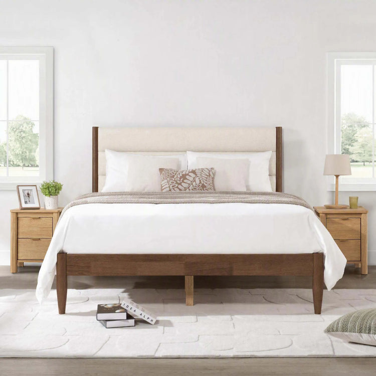 Solace Solid Wood Boucle Upholstered Bed