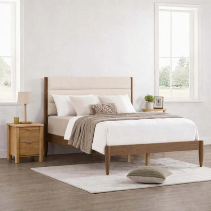 Solace Solid Wood Boucle Upholstered Bed