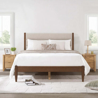 Solace Solid Wood Boucle Upholstered Bed