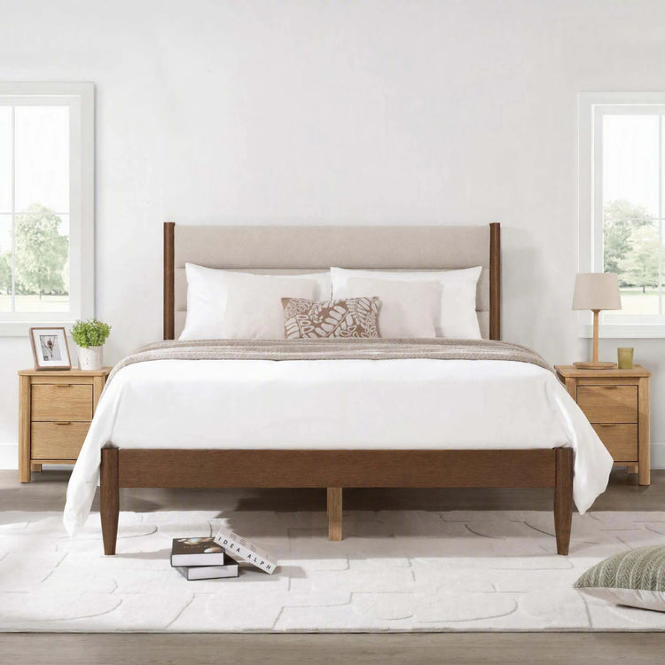 Solace Solid Wood Boucle Upholstered Bed
