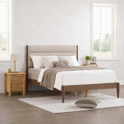 Solace Solid Wood Boucle Upholstered Bed