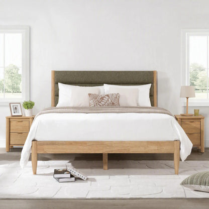 Solace Solid Wood Boucle Upholstered Bed