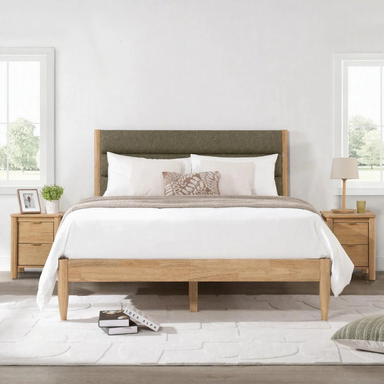 Solace Solid Wood Boucle Upholstered Bed