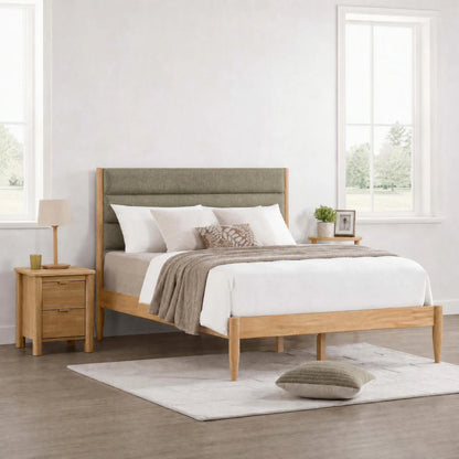 Solace Solid Wood Boucle Upholstered Bed