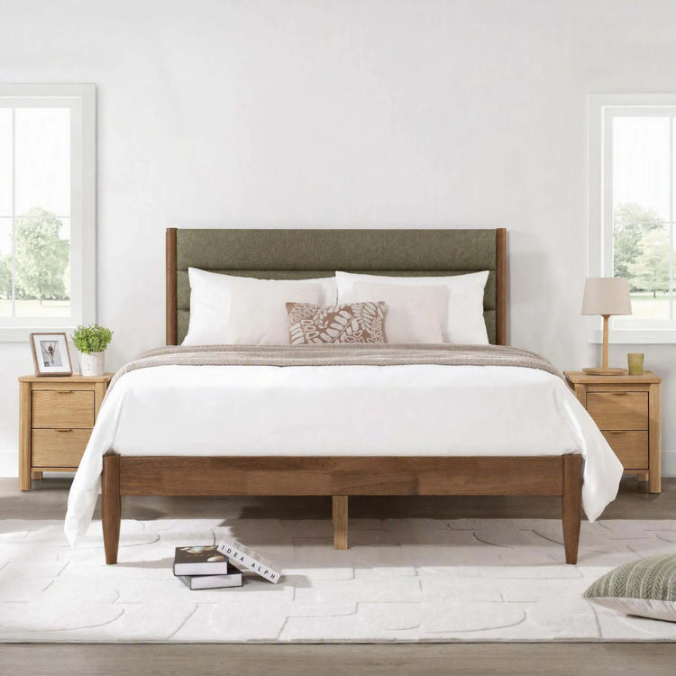 Solace Solid Wood Boucle Upholstered Bed
