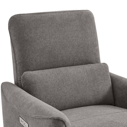 Close-up of light grey Tracee Modern Power Swivel Glider Recliner with lumbar support - CHITA Living