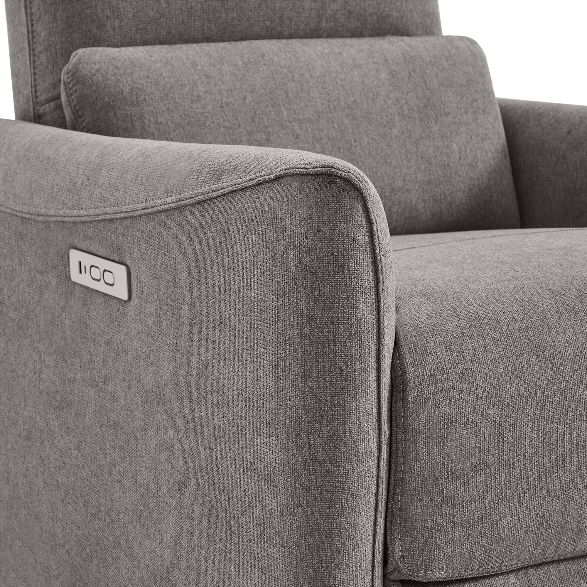 Close-up of Tracee Modern Power Swivel Glider Recliner fabric with power button - CHITA Living