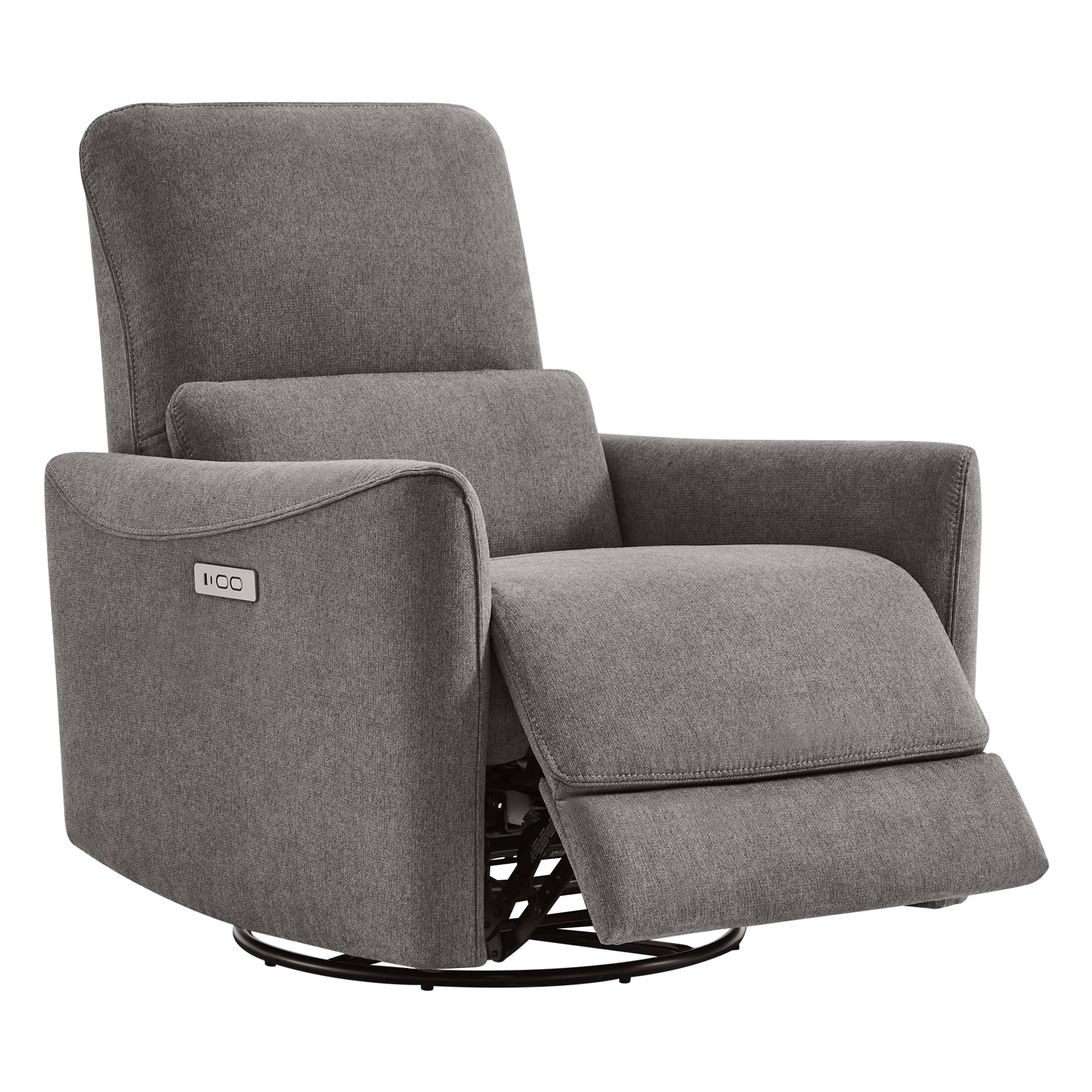 Light grey Tracee Modern Power Swivel Glider Recliner with extended leg rest and swivel feature - CHITA Living