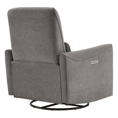 Grey Tracee Modern Power Swivel Glider Recliner back view showing sleek design and reclining button - CHITA Living