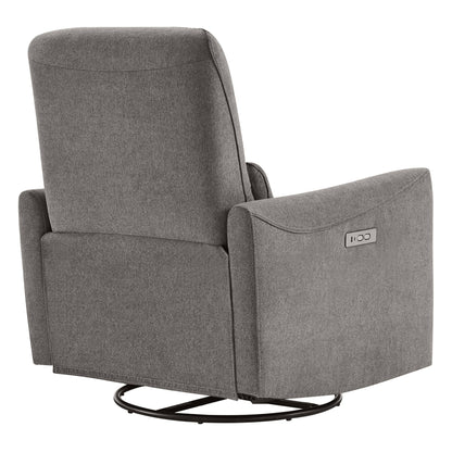 CHITA LIVING-Tracee Power Swivel Nursery Recliner With Type-C Charge-Recliners-Fabric-Metal Gray-