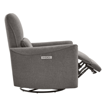 Grey Tracee Modern Power Swivel Glider Recliner in reclining position with side view - CHITA Living