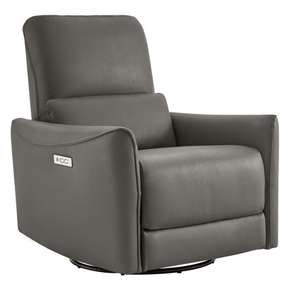 CHITA LIVING-Tracee Power Swivel Glider Recliner with Type-C Charge-Recliners-Faux Leather-Gray-