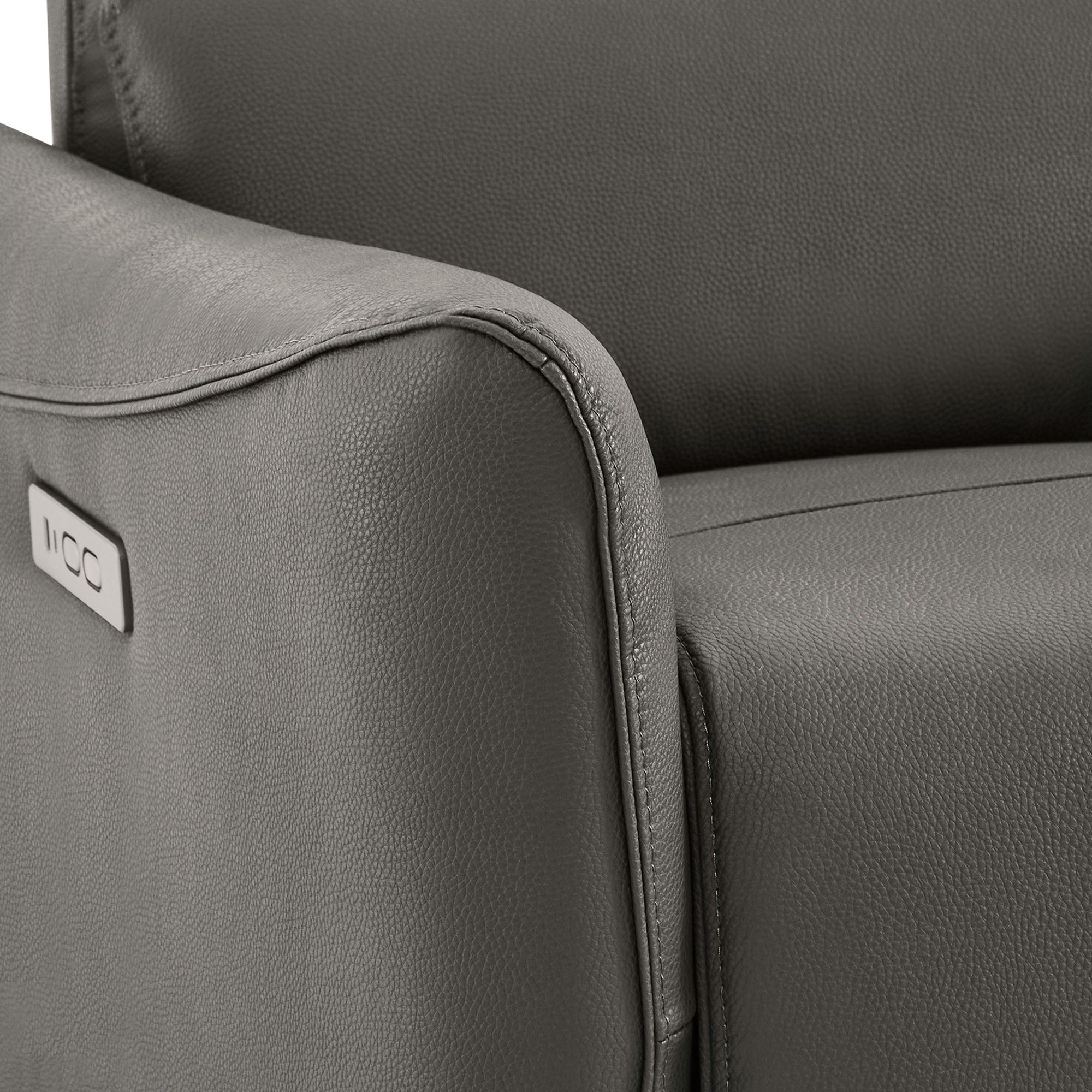 Close-up of dark green leather Tracee Modern Power Swivel Glider Recliner detail - CHITA Living