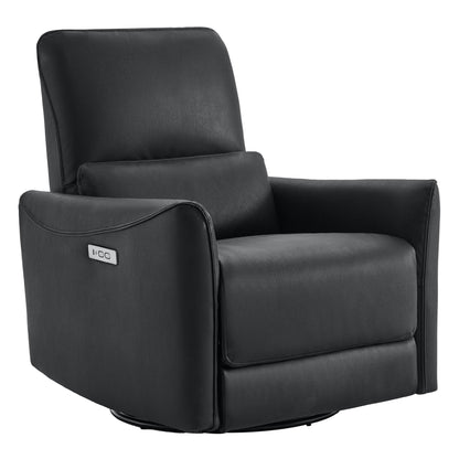 CHITA LIVING-Tracee Power Swivel Glider Recliner with Type-C Charge-Recliners-Faux Leather-Black-