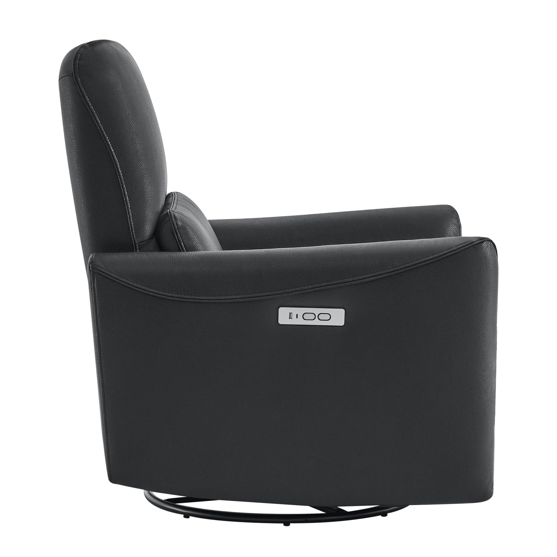 CHITA LIVING-Tracee Power Swivel Nursery Recliner With Type-C Charge-Recliners-Faux Leather-Black-