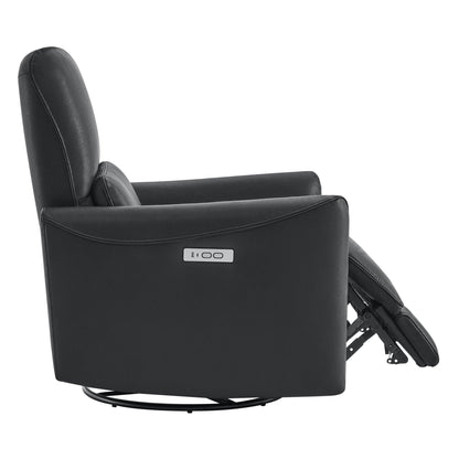 CHITA LIVING-Tracee Power Swivel Nursery Recliner With Type-C Charge-Recliners-Faux Leather-Black-