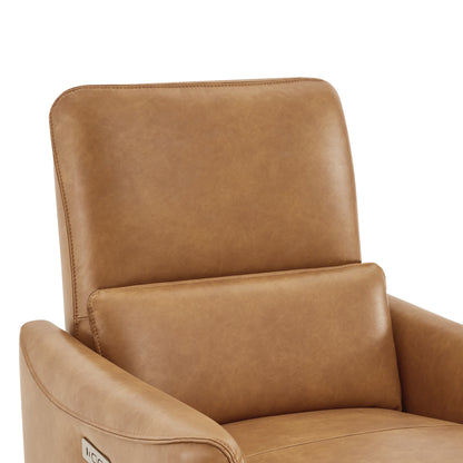 Tan leather Tracee Modern Power Swivel Glider Recliner close-up with lumbar support - CHITA Living