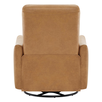 Back view of Tracee Modern Power Swivel Glider Recliner in tan leather, showcasing sleek design - CHITA Living