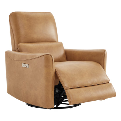 CHITA LIVING-Tracee Power Swivel Glider Recliner with Type-C Charge-Recliners-Faux Leather-Saddle Brown-