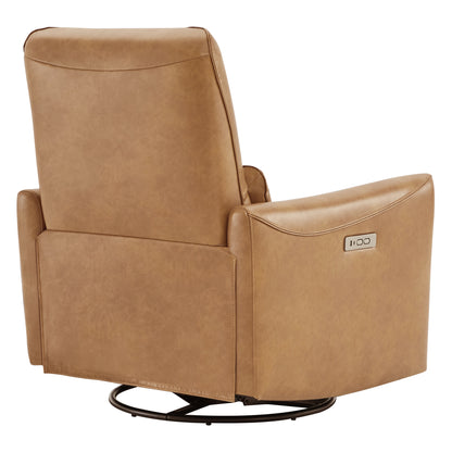 CHITA LIVING-Tracee Power Swivel Glider Recliner with Type-C Charge-Recliners-Faux Leather-Saddle Brown-