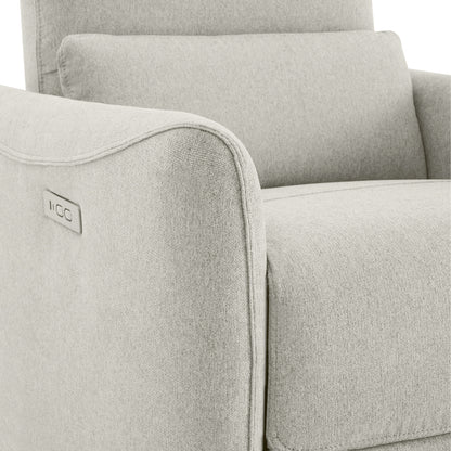 Light grey Tracee Modern Power Swivel Glider Recliner close-up with power button - CHITA Living