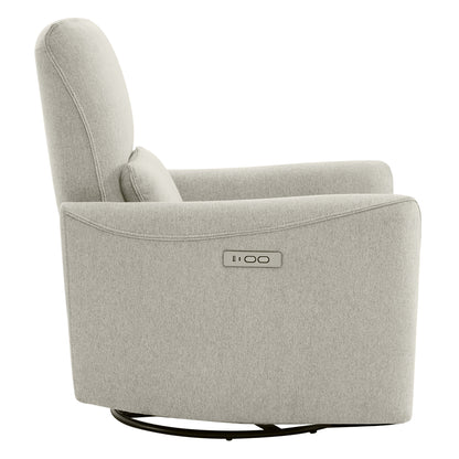 Light grey Tracee Modern Power Swivel Glider Recliner side view with power button - CHITA Living