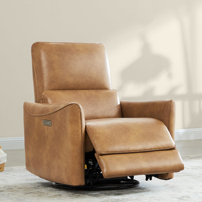 Tracee Modern Power Swivel Glider Recliner in tan leather with reclining feature - CHITA Living