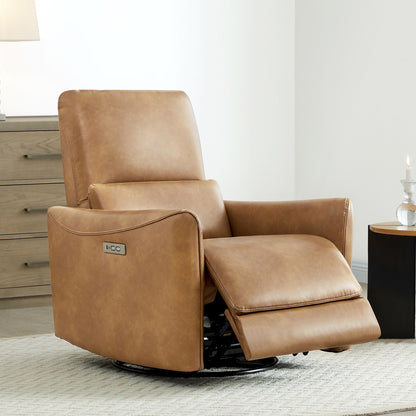 Tracee Modern Power Swivel Glider Recliner in tan leather with smooth gliding recline - CHITA Living