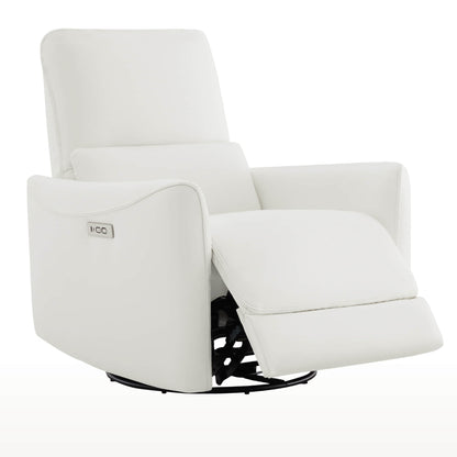 Tracee Modern Power Swivel Glider Recliner-Faux Leather & White