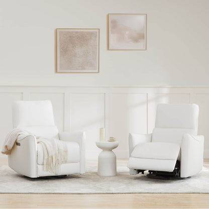 Tracee Modern Power Swivel Glider Recliner-Faux Leather & White
