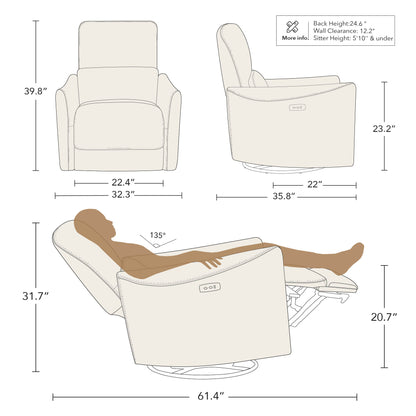 Tracee Modern Power Swivel Glider Recliner-Faux Leather & White