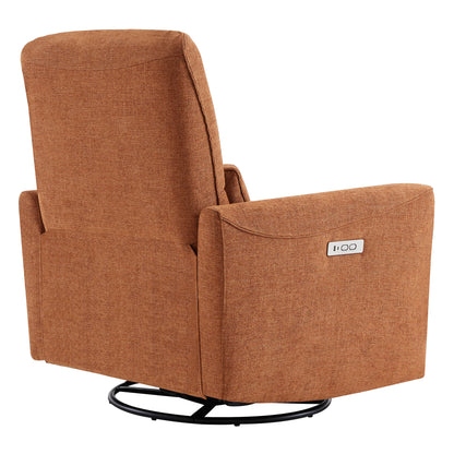 Brown power swivel glider recliner rear view showcasing modern design and control panel - CHITA Living