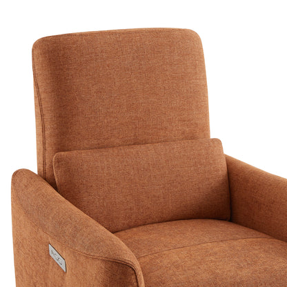 Textured orange upholstery of Tracee power swivel glider recliner with lumbar support - CHITA Living