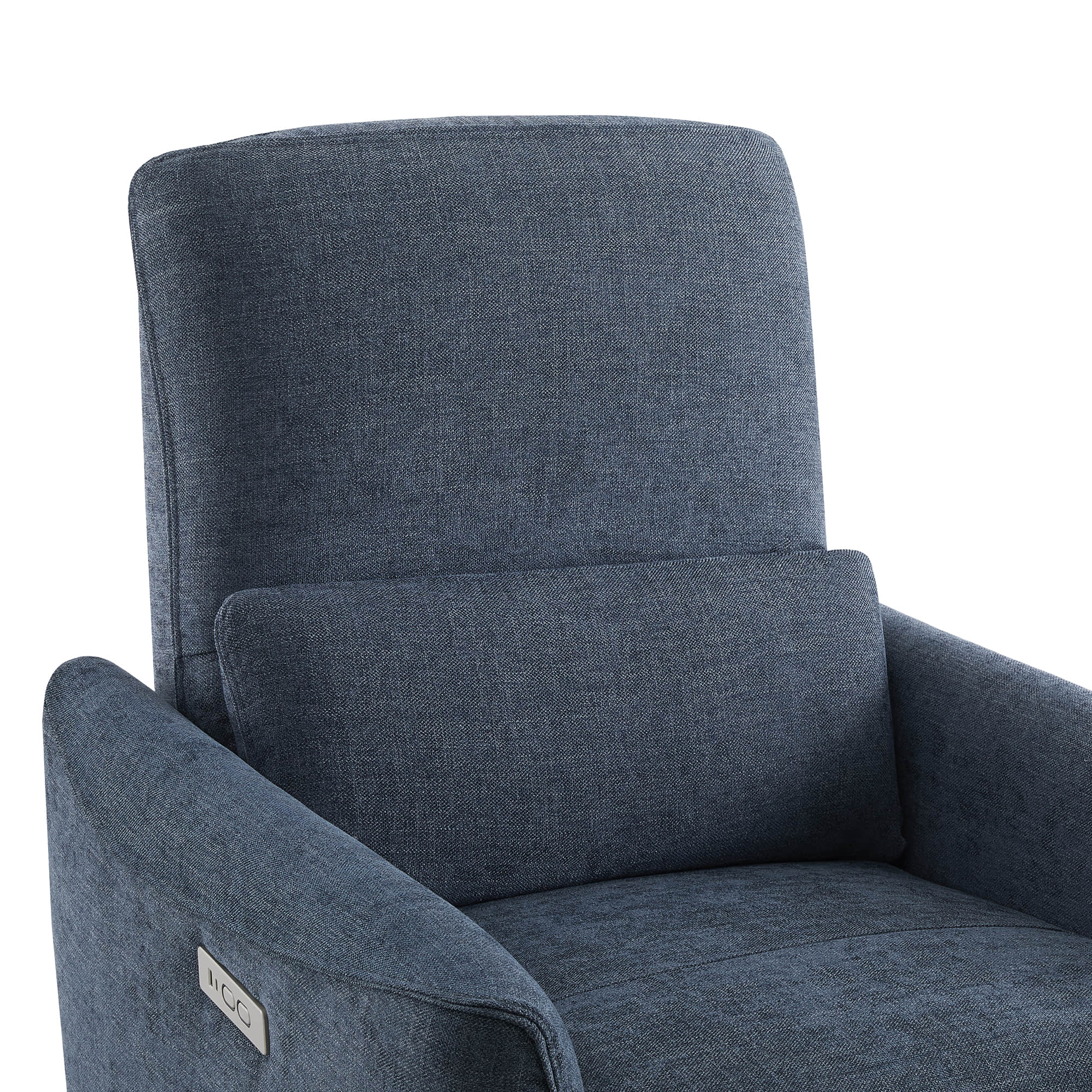 Blue power swivel nursery glider recliner featuring plush back and ergonomic lumbar support - CHITA Living