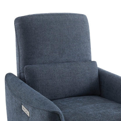 Blue power swivel nursery glider recliner featuring plush back and ergonomic lumbar support - CHITA Living