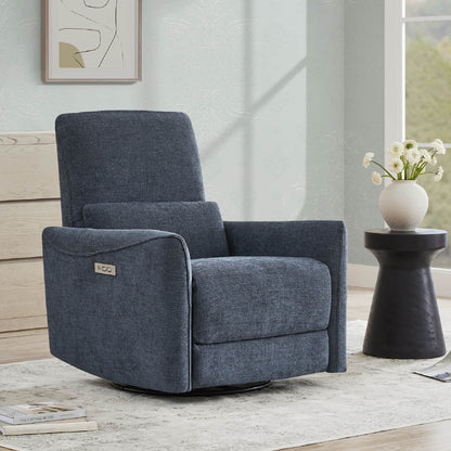 Gray power swivel nursery glider recliner in modern living room with USB charging port - CHITA Living