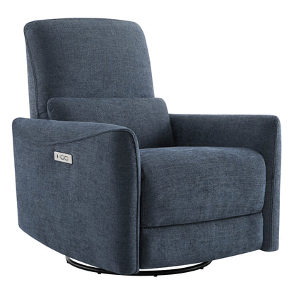 CHITA LIVING-Tracee Power Swivel Glider Recliner with Type-C Charge-Recliners-Fabric-Blue-