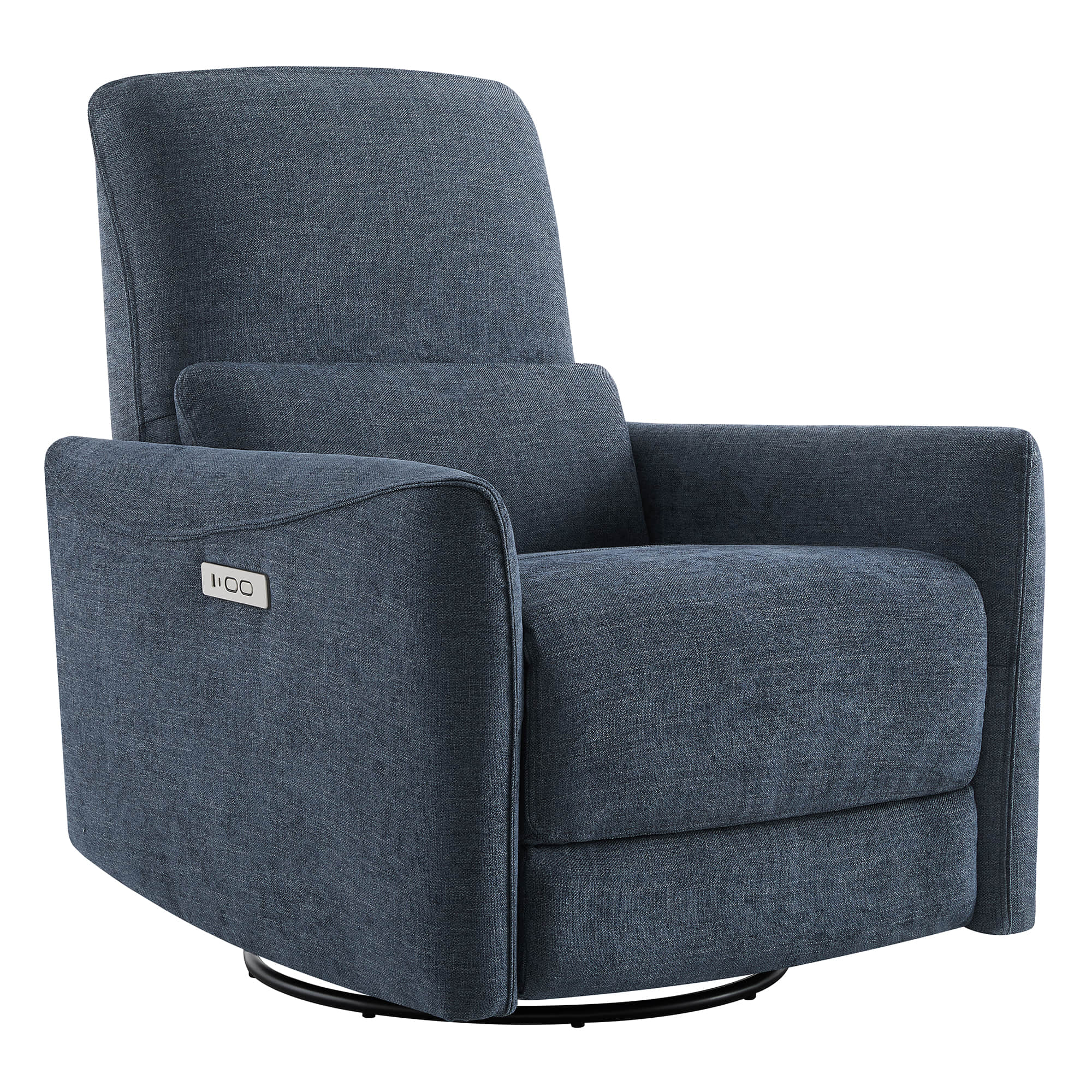 Sleek blue power swivel glider recliner in a modern living room setting - CHITA Living