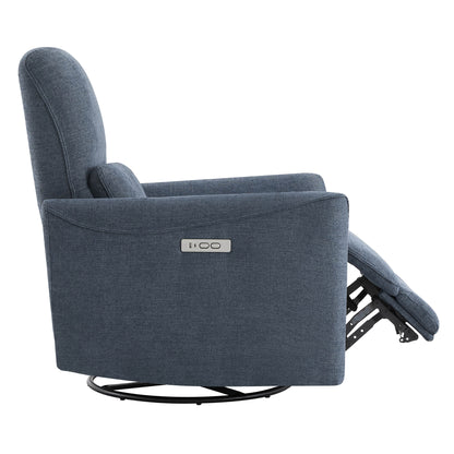 CHITA LIVING-Tracee Modern Power Swivel Glider Recliner-Recliners-Fabric-Blue-