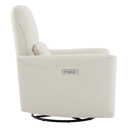 Beige power swivel glider recliner with sleek control panel in modern living room - CHITA Living