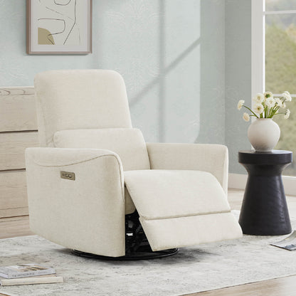 CHITA LIVING-Tracee Power Swivel Glider Recliner with Type-C Charge-Recliners-Fabric-Linen-