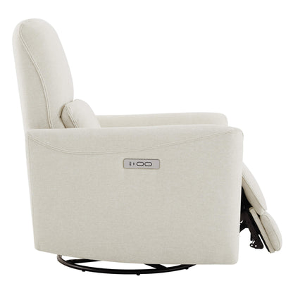 Light beige Tracee Modern Power Swivel Glider Recliner side view with reclining button - CHITA Living