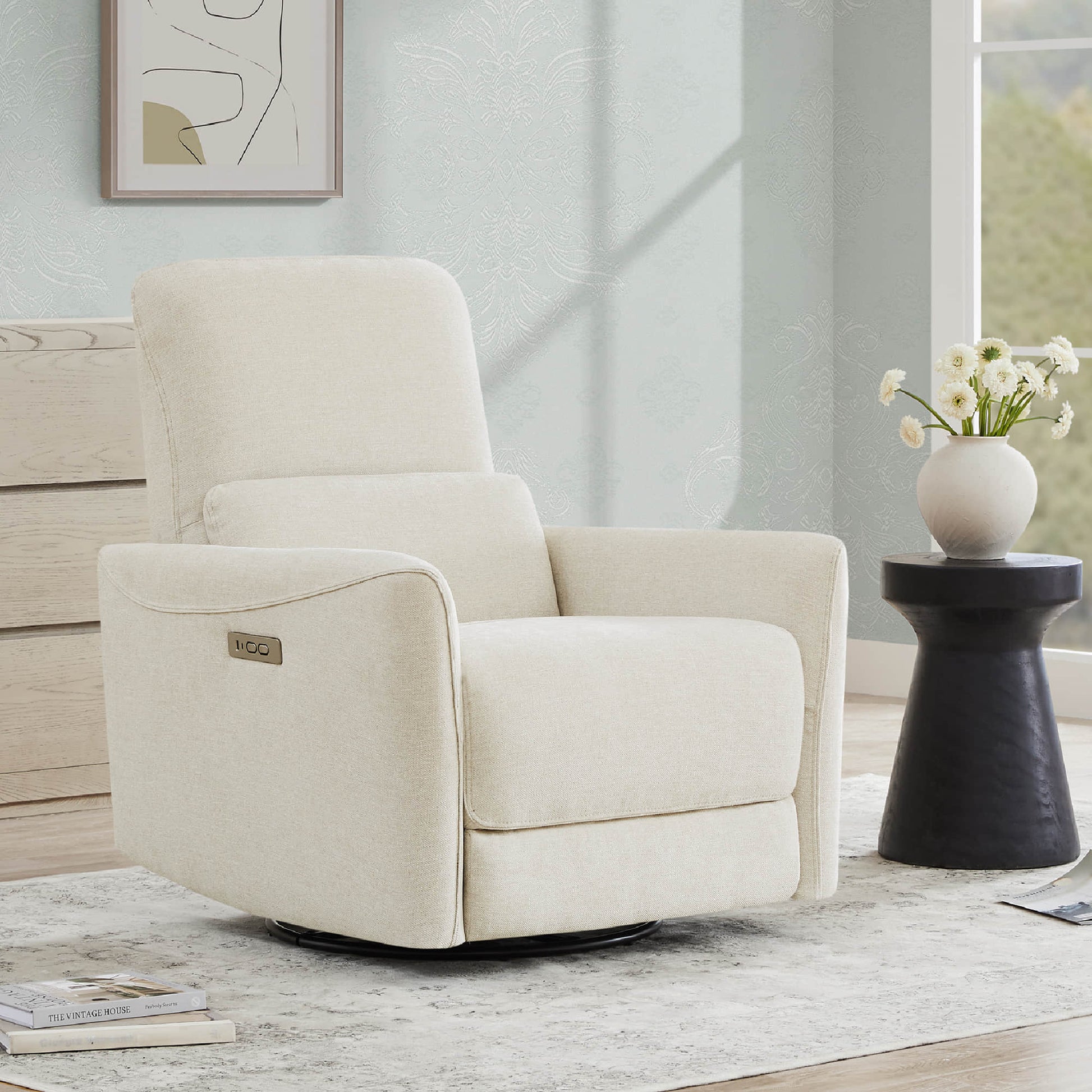 CHITA LIVING-Tracee Power Swivel Glider Recliner with Type-C Charge-Recliners-Fabric-Linen-