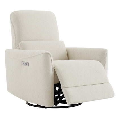 Light beige Tracee Modern Power Swivel Glider Recliner with extended leg rest - CHITA Living