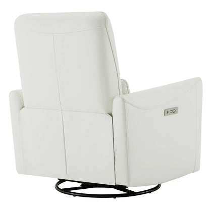 Tracee Modern Power Swivel Glider Recliner-Genuine Leather & White