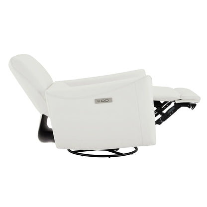Tracee Modern Power Swivel Glider Recliner-Genuine Leather & White