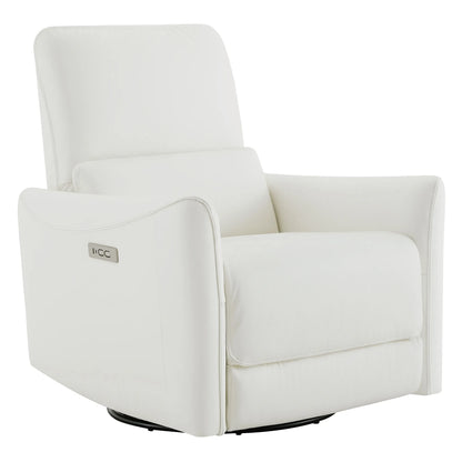 Tracee Modern Power Swivel Glider Recliner-Genuine Leather & White