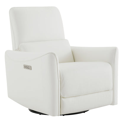 CHITA LIVING-Tracee Power Swivel Glider Recliner with Type-C Charge-Recliners-Genuine Leather-White-