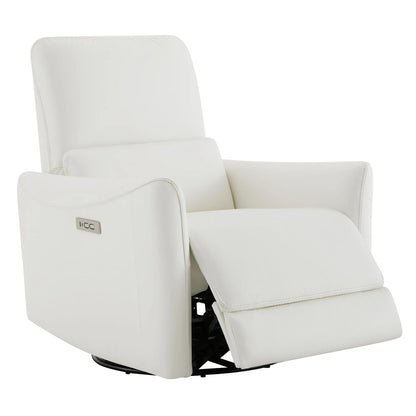 Tracee Modern Power Swivel Glider Recliner-Genuine Leather & White